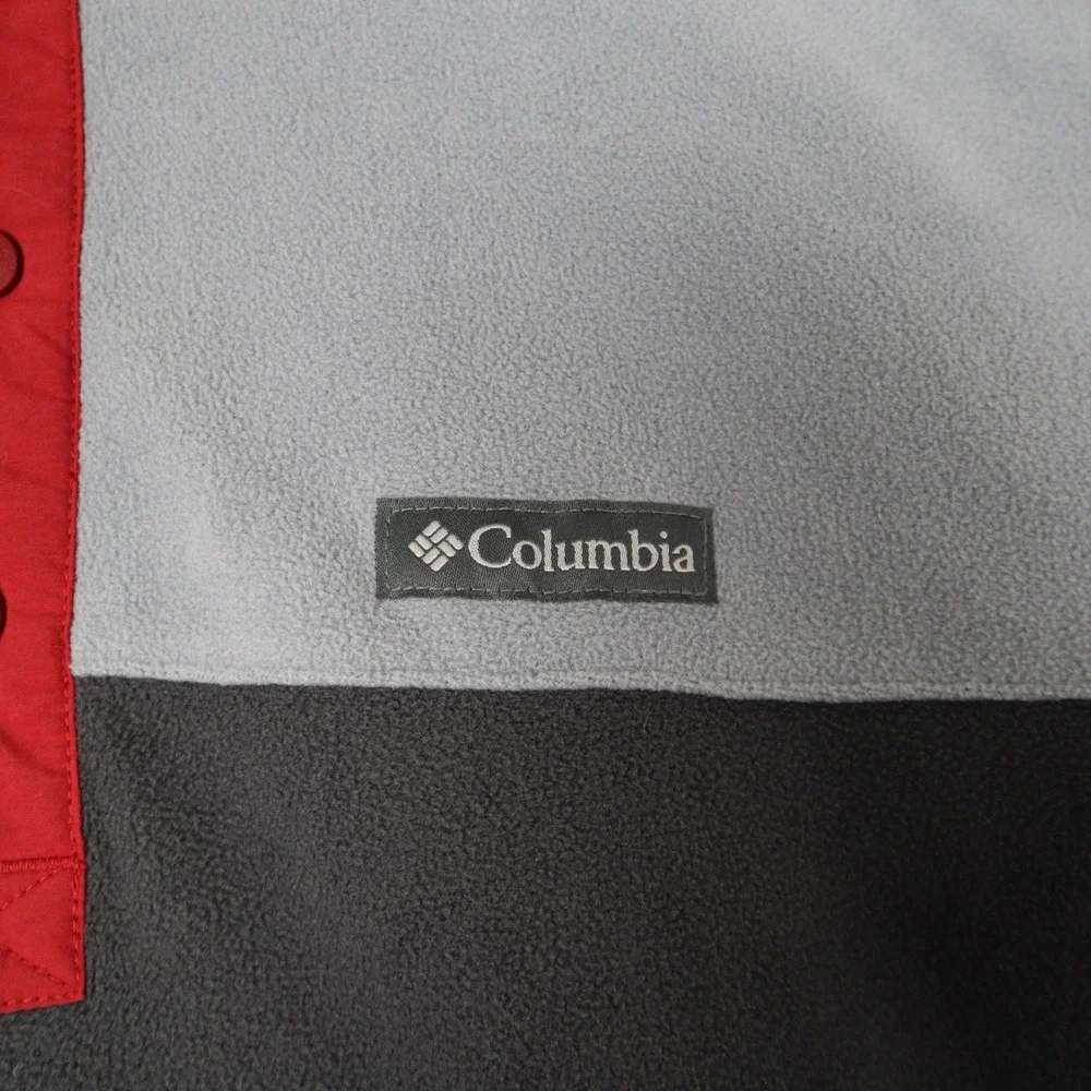 Columbia‎ Mens Fleece Snap Pullover Foster Creek Gray Black Red Sweatshirt Large - Picture 2 of 11